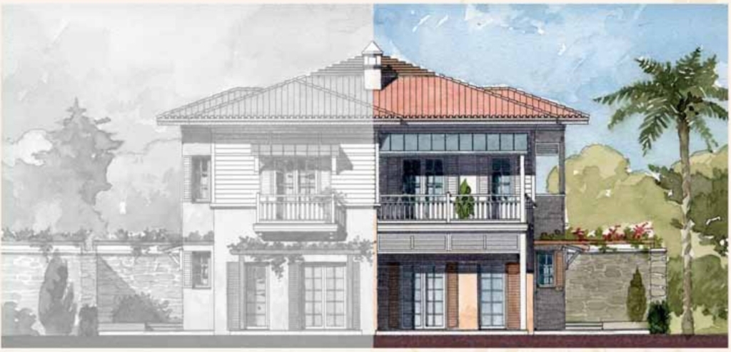 Portville A3 tipi villa ön cephesi (Villa 10), ikiz bloğun sağ villası